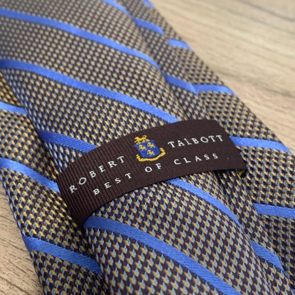 ROBERT TALBOTT Blue Herringbone Striped Silk Neck Tie - Picture 4 of 8